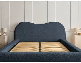 Pat matrimonial albastru închis tapițat cu spațiu de depozitare cu somieră 180x200 cm Orlane – Bobochic Paris