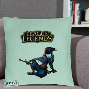 Perna Personalizata League of Legends Yasuo, 40x40 cm, Verde Menta, Husa Detasabila, Perna Inclusa, BEKZ®