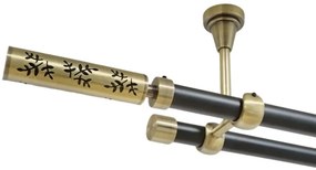 Galerie dubla flora fara inele prindere tavan 19/19 mm negru aur antic (Alege marime: 120 cm)
