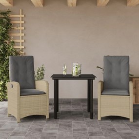 vidaXL Set de masă pentru grădină, 3 piese, cu perne, bej, poliratan