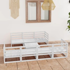 Set mobilier de gradina, 8 piese, alb, lemn masiv de pin Alb, 1, nu