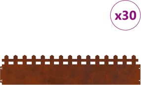 vidaXL Borduri pentru gazon 30 pcs Ruginit 103 x 0,05 x 22 cm