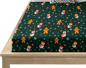 Cearsaf din microfibra SNOWMAN AND GINGERBREAD verde 180x200 cm