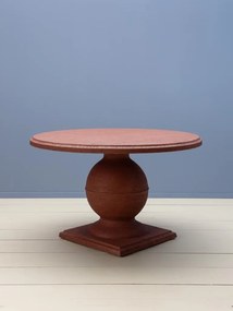 Masă dining rotundă din ciment și nisip, teracotă, 4–5 locuri, cu picior central sferic, 72 x 117 cm, „Locanda”