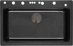 Chiuveta compozit Inter Ceramic finisaj granit negru 76x49 cm cu orificiu baterie