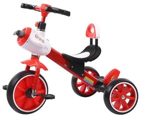 Tricicleta cu pedale NOVOKIDS™ Plane Trike, Cu melodii si lumini, Max 30 kg, Roti din spuma cauciucata, Cadru metalic, Model avion, Rosu