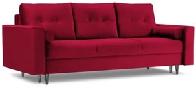 Canapea extensibila 3 locuri Leona cu tapiterie din catifea si picioare din metal negru, rosu