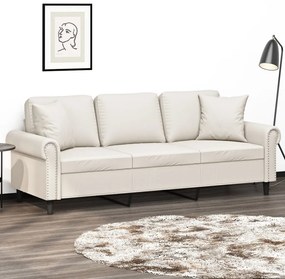 3153180 vidaXL Canapea cu 3 locuri, perne&pernuțe crem 180 cm piele ecologică
