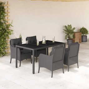 3211850 vidaXL Set mobilier de grădină cu perne, 5 piese, negru, poliratan