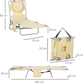 Outsunny Șezlong de grădină, scaun reclinabil cu deschidere căptușită pentru față, șezlong de masaj pentru exterior, buzunar lateral, material textil, metal, Bej | Aosom Romania