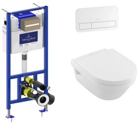 Set vas wc suspendat rotund Villeroy&Boch Architectura, rezervor incastrat ViConnect Pro si clapeta dubla ViConnect alb