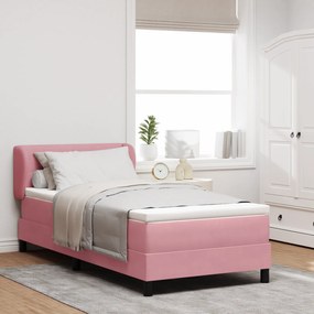 vidaXL Pat box spring cu saltea, roz, 80x200 cm, catifea