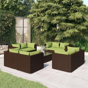 3101564 vidaXL Set mobilier de grădină cu perne, 9 piese, maro, poliratan