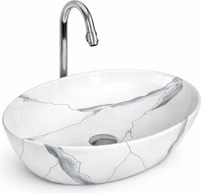 MONACO-M || Lavoar montat pe blat, ceramică, alb, cu model marmură, oval