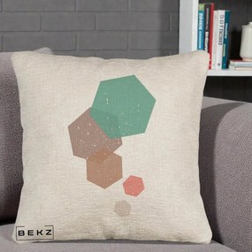 Perna Decorativa Geometric Hexagoane Pastel, 40x40 cm, Bej Canapea, Husa Detasabila, Perna Inclusa, BEKZ®