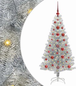 vidaXL Brad de Crăciun cu 150 LED cu suport Argintiu 120 cm PET