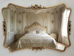 Oglindă decorativă de perete, ramă aurie antichizată, 60x80 cm