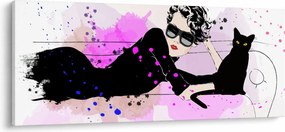 Tablou - Femeia cu pisică neagră (120x50 cm)
