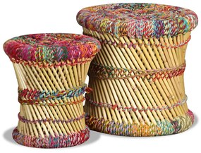 244216 vidaXL Taburete cu detalii Chindi, 2 buc., multicolor, bambus