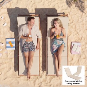 Outsunny Set de 2 perne pentru șezlong, pernă de soare cu 6 prinderi, rezistență UV, 183x53,5x6,5cm, crem | Aosom Romania