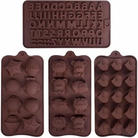 Set de 4 forme pentru ciocolata HQdeal, silicon, maro, 20,5 cm