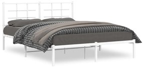 355612 vidaXL Cadru de pat metalic cu tăblie, alb, 150x200 cm