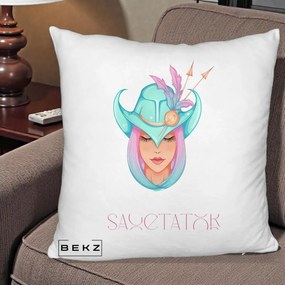 Perna Personalizata Zodiac Sagetator Cowgirl, 40x40 cm, Alb Pufos, Husa Detasabila, Perna Inclusa, BEKZ®