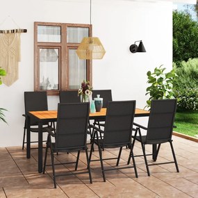 vidaXL Set de masă pentru grădină, 7 piese, negru și maro