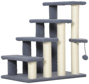 PawHut Scara pentru Pisici de 4 Nivele Acoperit cu Franela Stalp de Zgarci Bola Agatatoare 60x40x64 cm Gri | Aosom Romania