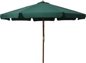 vidaXL Umbrelă de soare de exterior, stâlp din lemn, verde, 330 cm