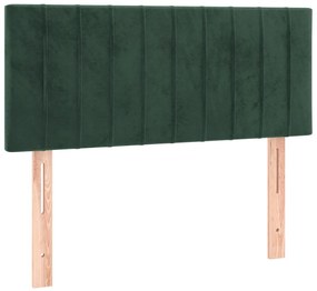 Pat box spring cu saltea, verde inchis, 90x200 cm, catifea Verde inchis, 90 x 200 cm, Benzi verticale