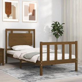 3192154 vidaXL Cadru de pat cu tăblie, maro miere, 90x200 cm, lemn masiv