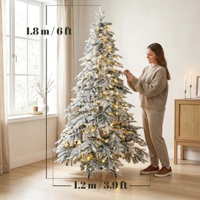 HOMCOM Brad de Crăciun Înzăpezit 180 cm cu 350 de Lumini LED Alb Cald, Timer, Telecomandă, 8 Modalități, 740 de Ramuri Ignifuge | Aosom Romania