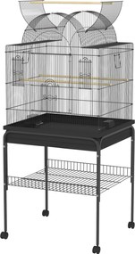 PawHut Cușcă pentru serinari &amp; papagali, mobilă, cu raft, grilaj din metal, negru | Aosom Romania