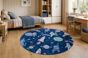 BAMBINO 61580 cerc covor lavabil rachetă spațială pentru copii anti-alunecare - bleumarin / portocaliu