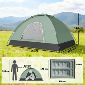 Outsunny Cort Iglu 2 Locuri Camping Ușă Fermoar Plasă Tantari Geantă Transport 206x185x120cm Verde | Aosom Romania
