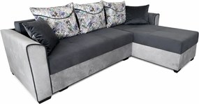 Coltar Lori, 4 locuri, cu 2 lazi de depozitare, catifea, 260x95x80 cm, culoare gri inchis cu gri deschis Stânga, catifea, Gri Inchis + Gri Deschis