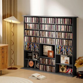 HOMCOM Dulap Suport Cd/dvd, Bibliotecă Con 8 Rafturi E 18 Rafturi Regolabili, Negru | Aosom Romania