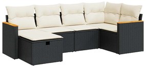 3325913 vidaXL Set mobilier de grădină cu perne, 6 piese, negru, poliratan