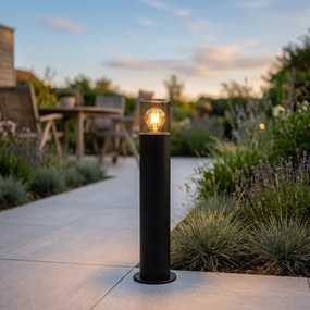 Lampă de podea pentru exterior neagră cu abajur fumuriu 50 cm - Odense