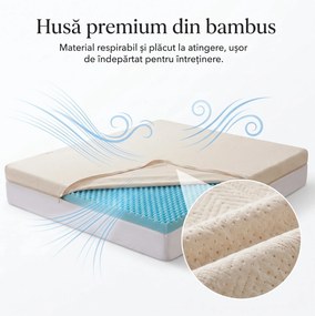 Topper ortopedic saltea spuma memorie gel cooling, husa bambus, Albastru