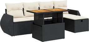 vidaXL Set mobilier grădină perne 6 piese negru poliratan/lemn acacia