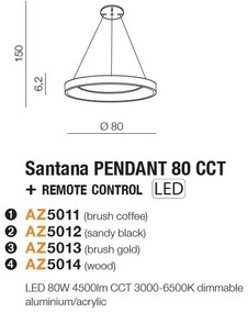 Lustra LED cu telecomanda design circular SANTANA 80 CCT BK