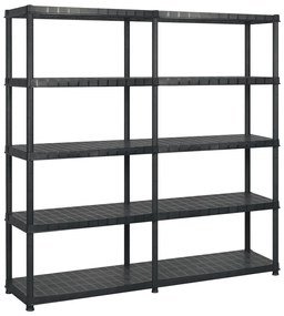 vidaXL Raft de depozitare cu 5 polițe, negru, 183x45,7x185 cm, plastic