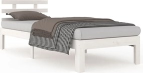 vidaXL Cadru de pat mic single, alb, 75x190 cm, lemn masiv