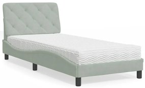 vidaXL Pat cu saltea, gri deschis, 90x190 cm, catifea