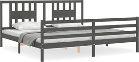 vidaXL Cadru pat cu tăblie 200x200 cm, gri, lemn masiv
