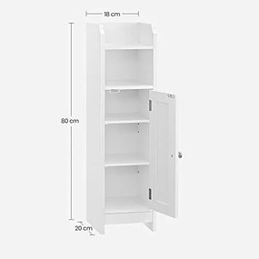 Dulap de depozitare pentru baie, Vasagle, Alb, 20x18x80 cm