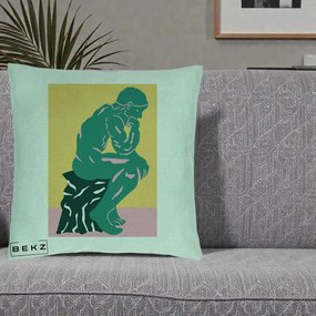 Perna Decorativa Ganditorul Sculptura Pop Art, 40x40 cm, Verde Menta, Husa Detasabila, Perna Inclusa, BEKZ®