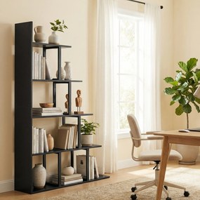 HOMCOM Etajeră bibliotecă separator de încăpere stil industrial în scară 5 rafturi 102 x 30 x 160 cm coloris negru | Aosom Romania